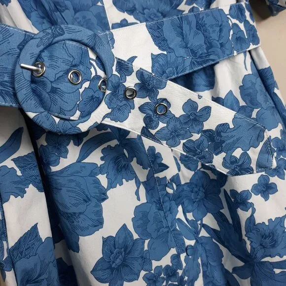 Joie Blue Large Floral Puff Sleeve Belted Mini Dress 8 Coquette Romantic - Picture 6 of 9